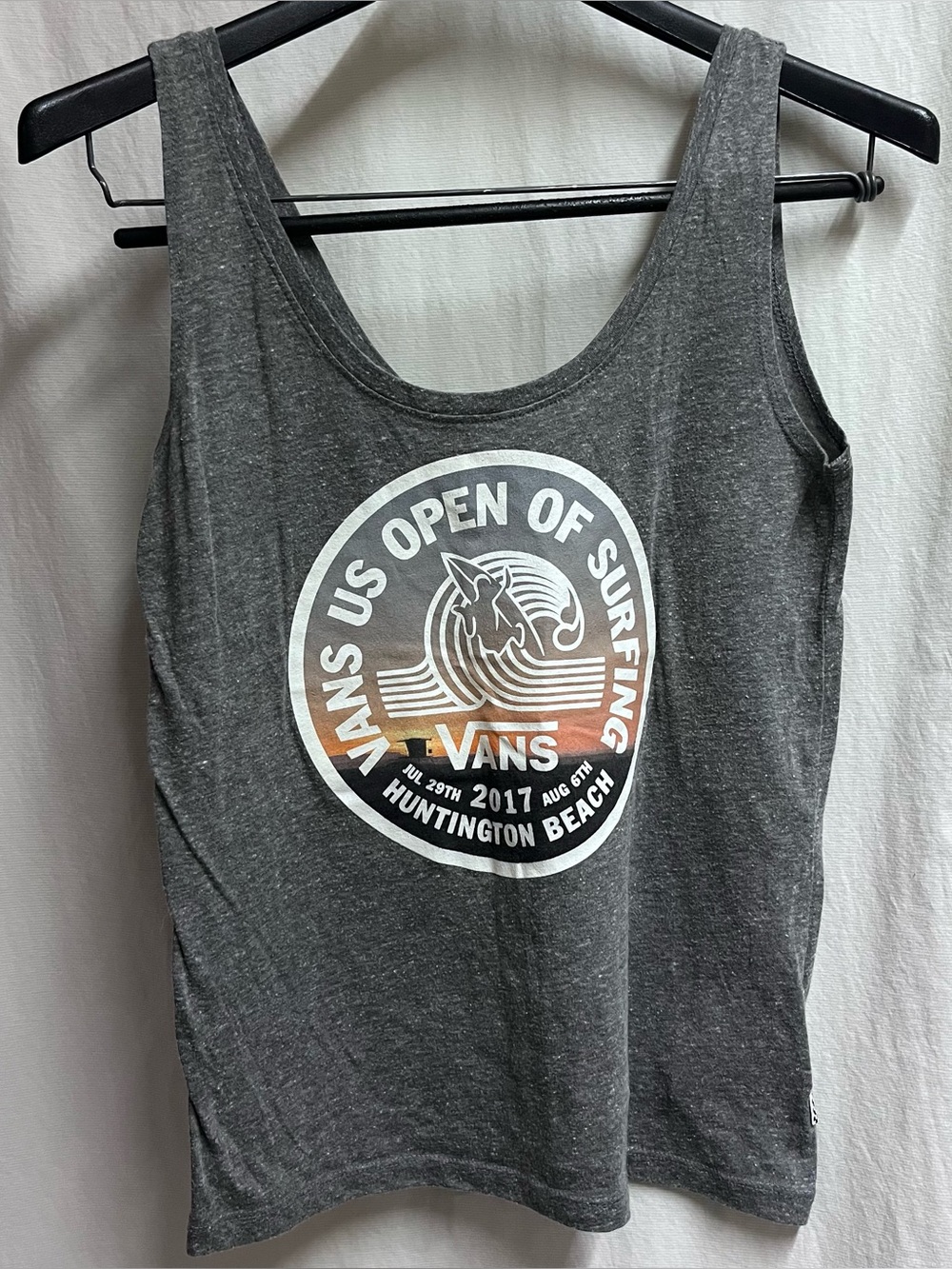 VANS 2017 US Open of Surfing Huntington Beach WSL Womens Tank sz S Gray Surf